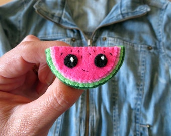 Watermelon brooch, handmade felt, kawaii fruit, birthday gift for her