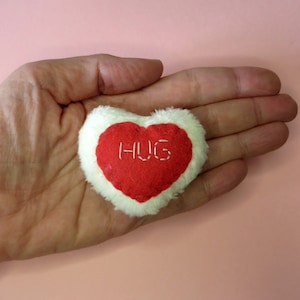 Pocket hug, heart plush in polar fleece , small gift for women, with hug embroidery, thinking of you gift image 3