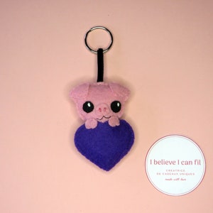 Felt pig keychain, love gift for women, cute, in a heart, handmade image 9