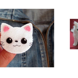 Broche feutrine, chat blanc, kawaii, petit cadeau fait main image 9