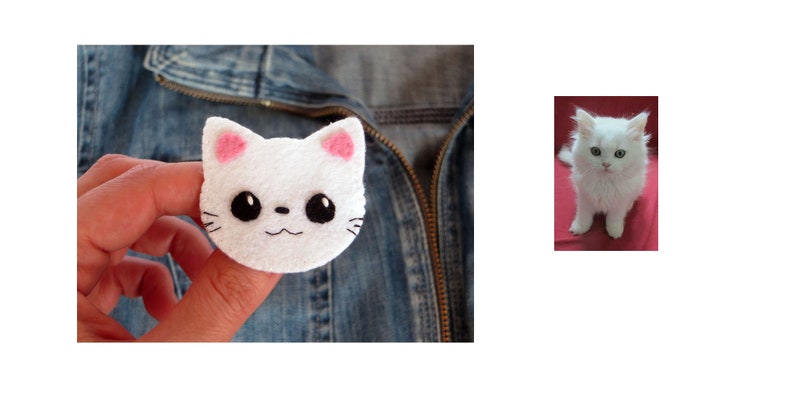 Broche feutrine, chat blanc, kawaii, petit cadeau fait main image 9