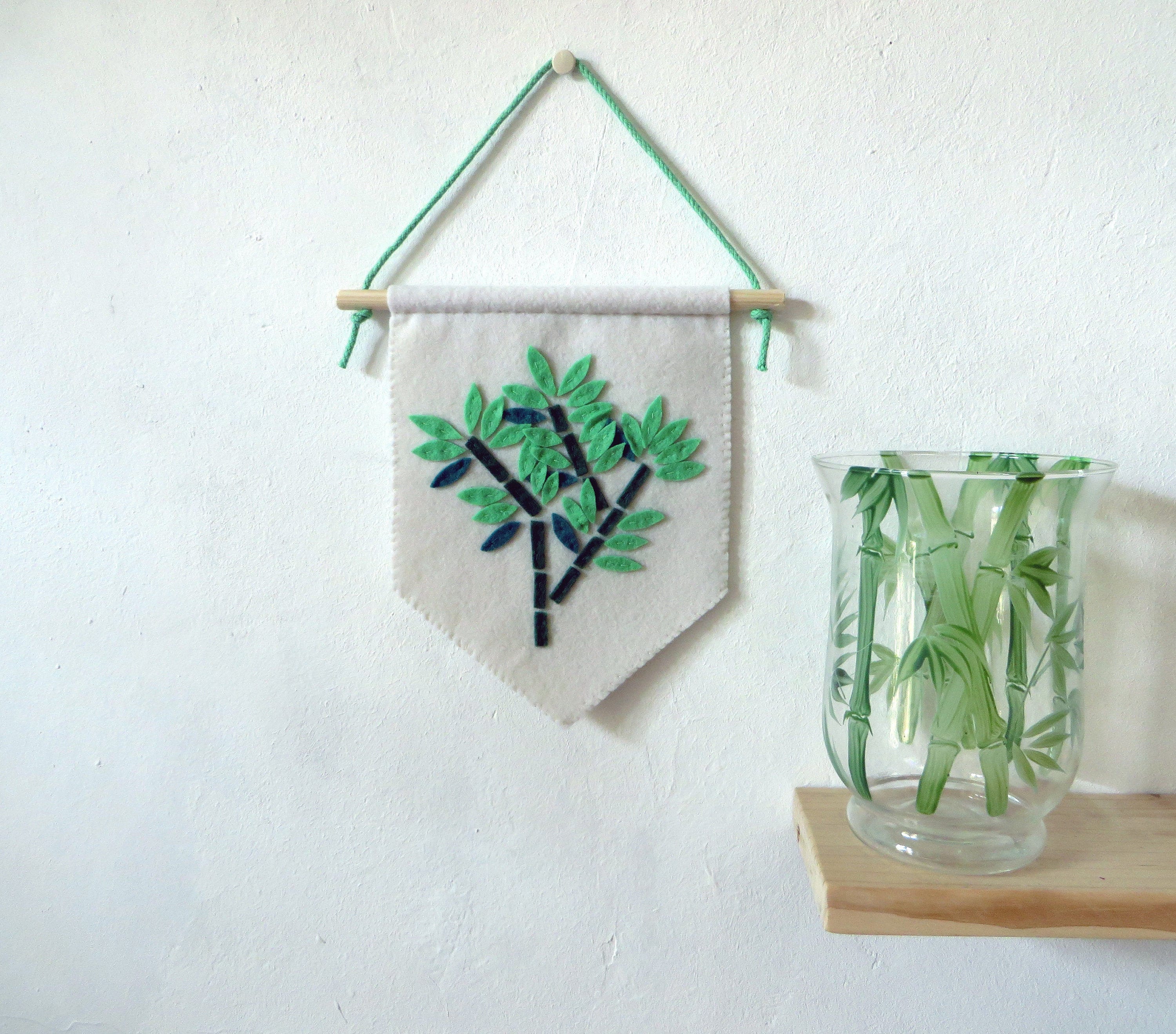 Fanion Bambou, Decoration Murale en Feutrine, Fait Main, Cadeau de Pendaison Crémaillère