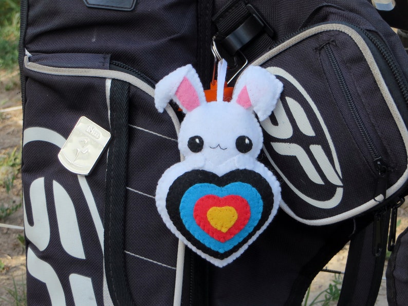 Archery quiver ornament, kawaii rabbit plush, in an archery target, in felt, handmade image 5