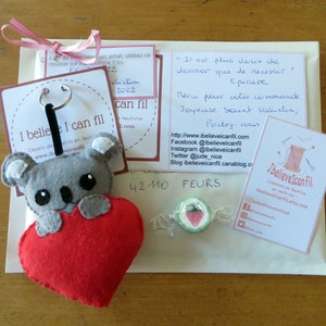 Koala plush, in a heart, in felt, handmade, love gift image 10