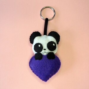 Panda keychain, cute, in a heart, in felt, handmade, lovers gift idea Violet