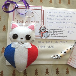 Porte-clef chat, peluche chat kawaii, dans un drapeau français, en feutrine, fait main, supporters français, jeux olympiques Paris 2024 image 9