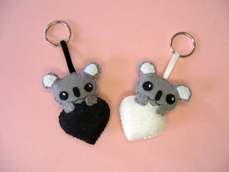 Porte clé koala dans un coeur, peluche kawaii, en feutrine, fait main, idée cadeau pour la fête des mères image 8