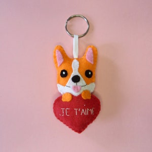 Corgi keychain, cute dog, in felt, handmade, dog lover gift image 3