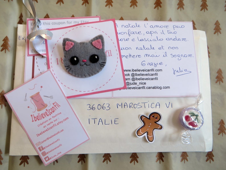 Broche chat gris, kawaii, en feutrine, petit cadeau fait main image 8