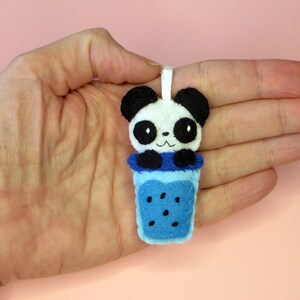 Bubble tea kawaii panda, adorable felt key ring, handmade bag charm, cute little gift image 3