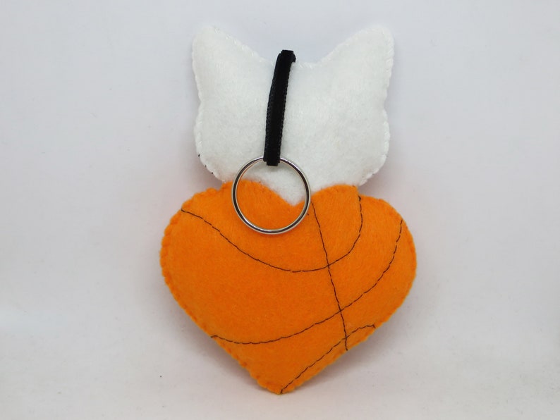 cute cat plush in felt basketball lover gift in an heart ball Basketball gift handmade orange