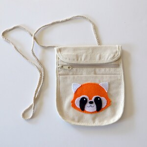 Red panda travel neck bag, for kids, cotton and felt, to carry passport, tickets, money, when travelling image 4