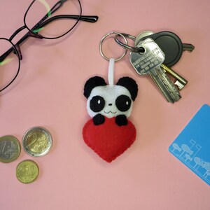 Panda keychain, cute, in a heart, in felt, handmade, lovers gift idea image 3