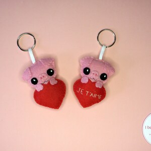 Felt pig keychain, love gift for women, cute, in a heart, handmade image 4