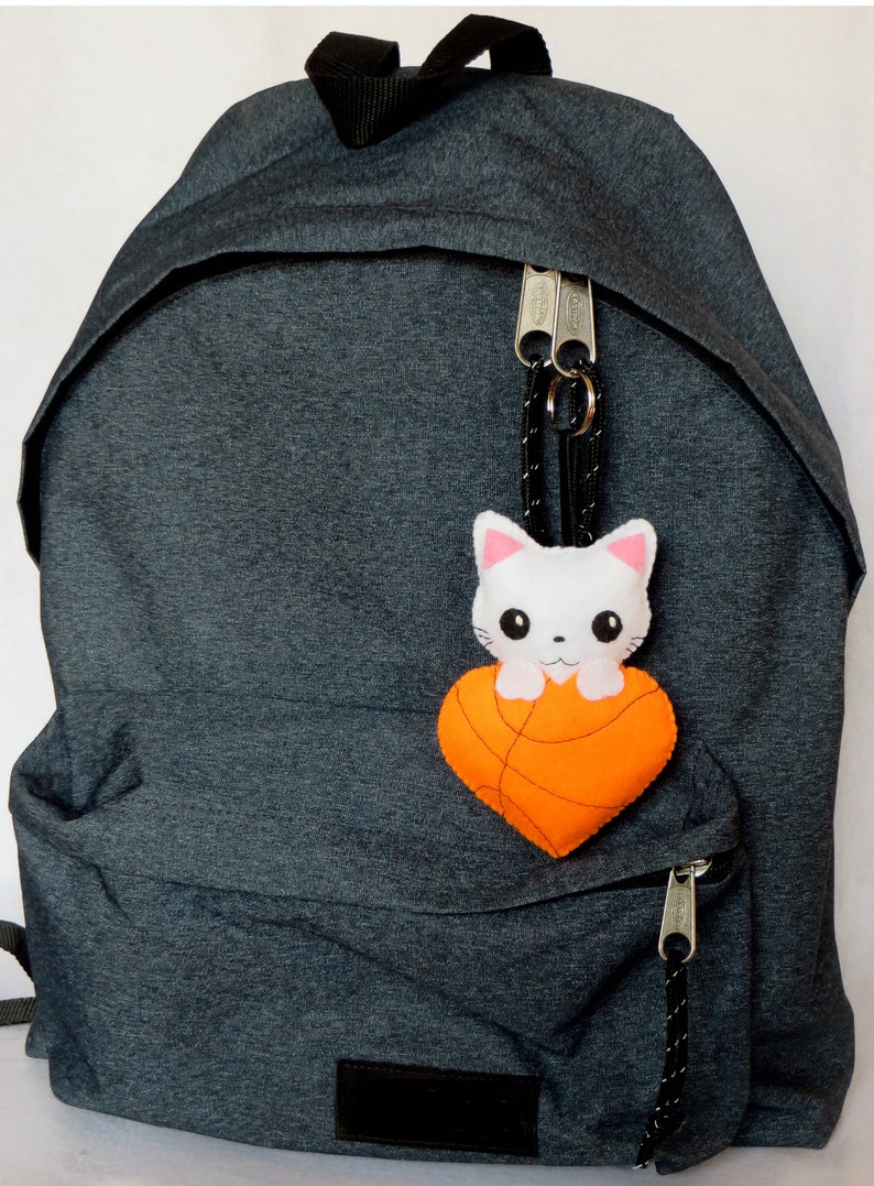 cute cat plush in felt basketball lover gift in an heart ball Basketball gift handmade orange