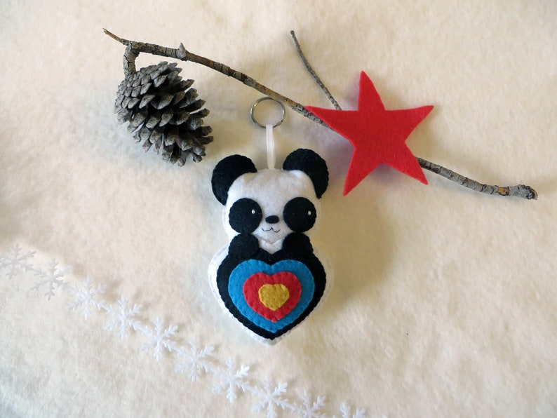 peluche pour carquois de tir a l arc, panda dans une cible, en feutrine, cadeau de noel