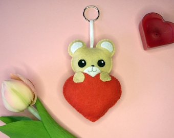 Teddy Bear bag charm, felt stuffed animal ornament, handmade, mothers day gift