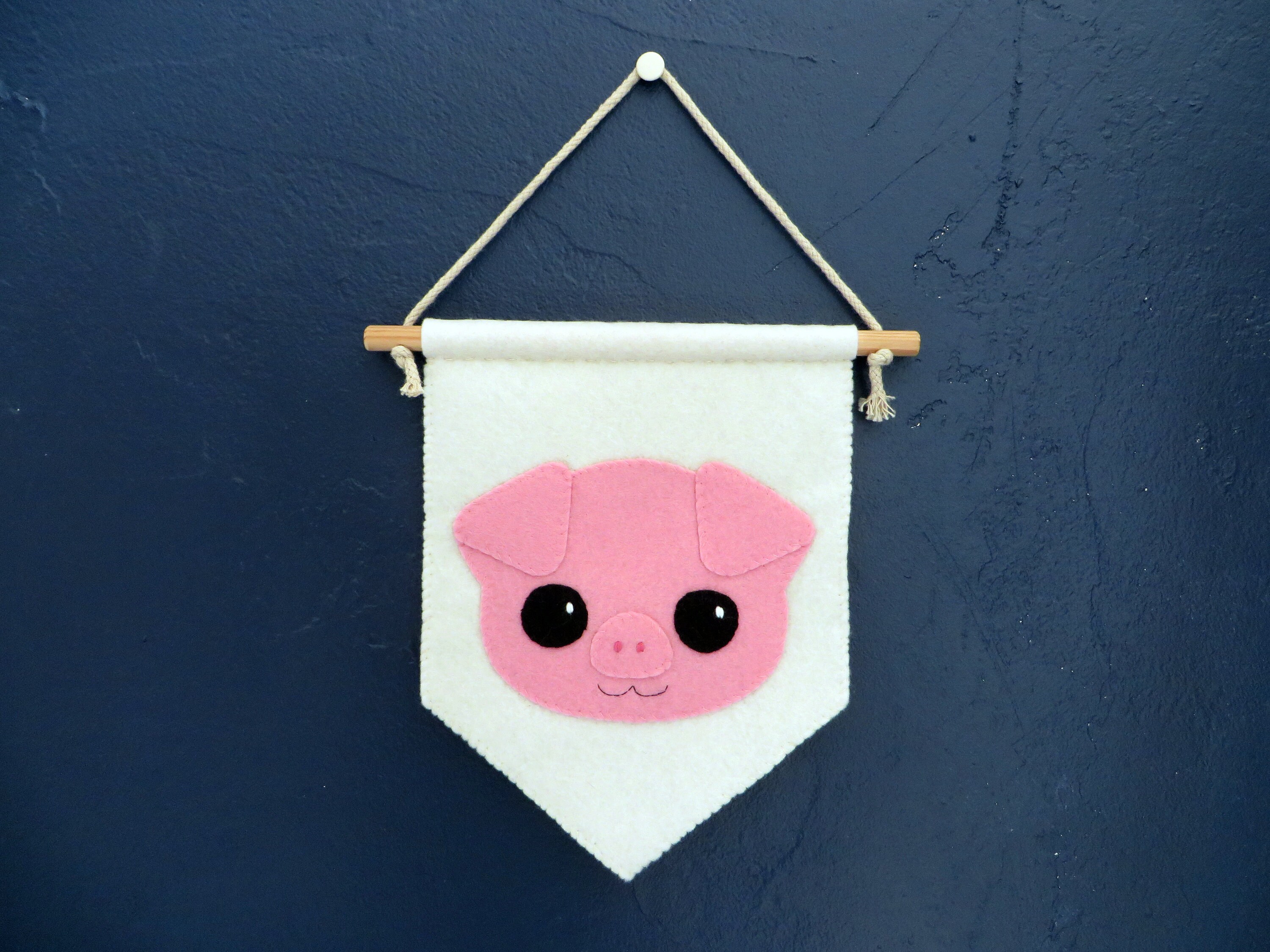Décoration Murale Cochon Rose, Fanion Feutrine Animaux de La Ferme, Fait Main, Pour Chambre d'enfant