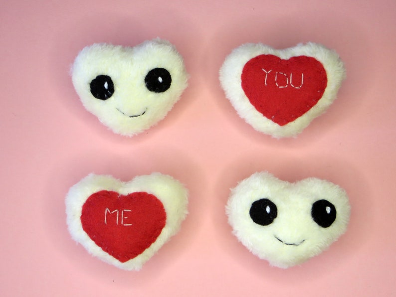 Pocket hugs, two small heart plushes, with you and me embroidery, kawaii, couple gift image 8