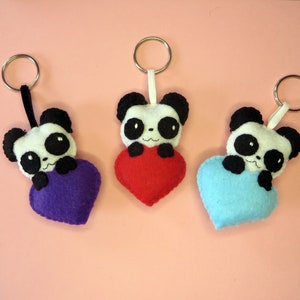 Panda keychain, cute, in a heart, in felt, handmade, lovers gift idea image 4