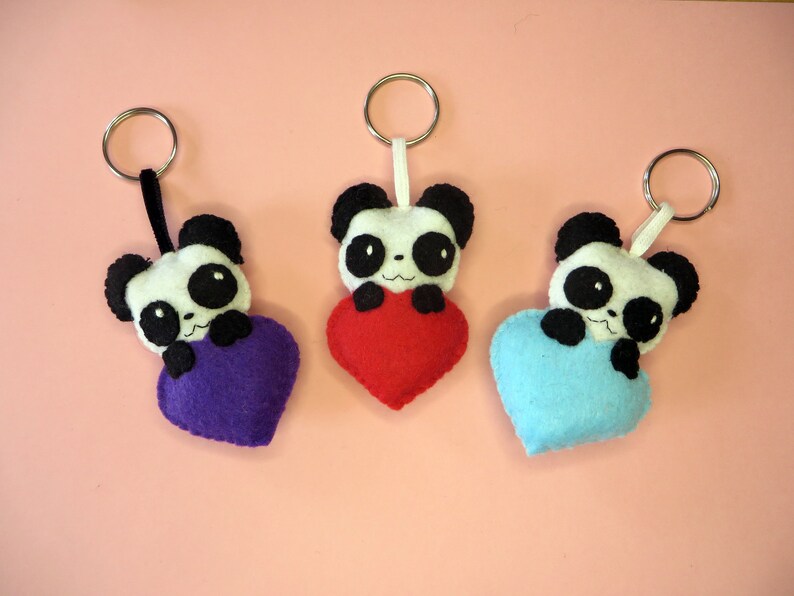 Panda keychain, cute, in a heart, in felt, handmade, lovers gift idea image 4