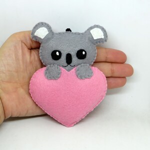 Koala plush, in a heart, in felt, handmade, love gift Rose