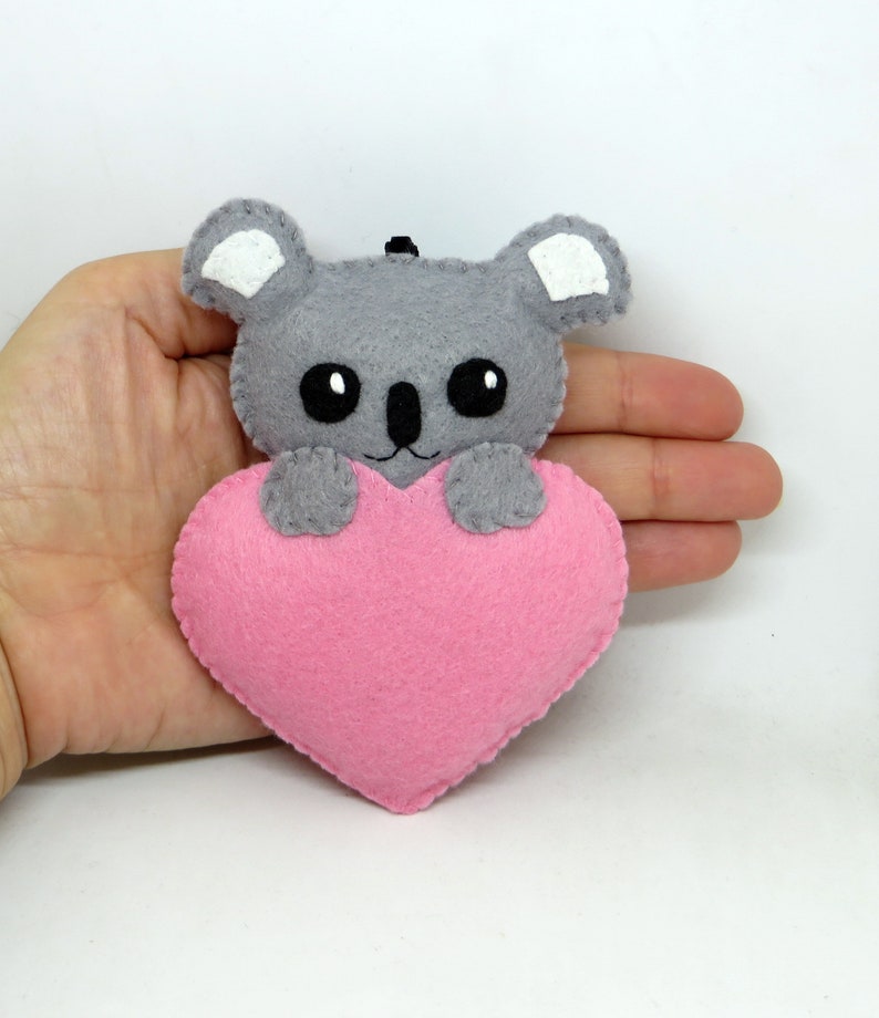 Koala plush, in a heart, in felt, handmade, love gift Rose