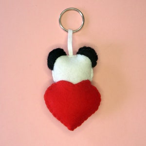 Panda keychain, cute, in a heart, in felt, handmade, lovers gift idea image 7