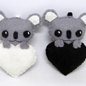 Porte clé koala dans un coeur, peluche kawaii, en feutrine, fait main, idée cadeau pour la fête des mères Ivoire