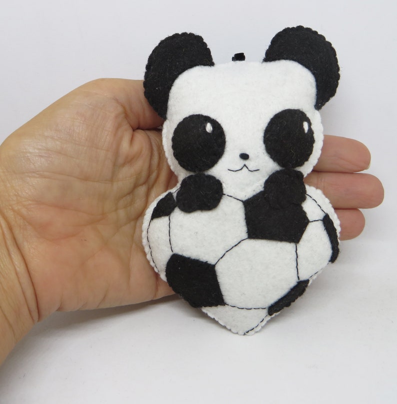 panda plush in a ball Soccer gift handmade gift for her in felt