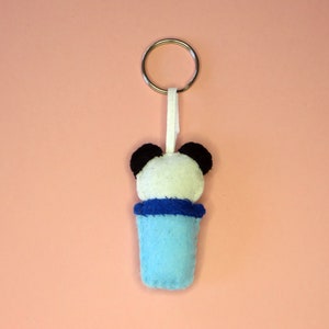 Bubble tea kawaii panda, adorable felt key ring, handmade bag charm, cute little gift image 2