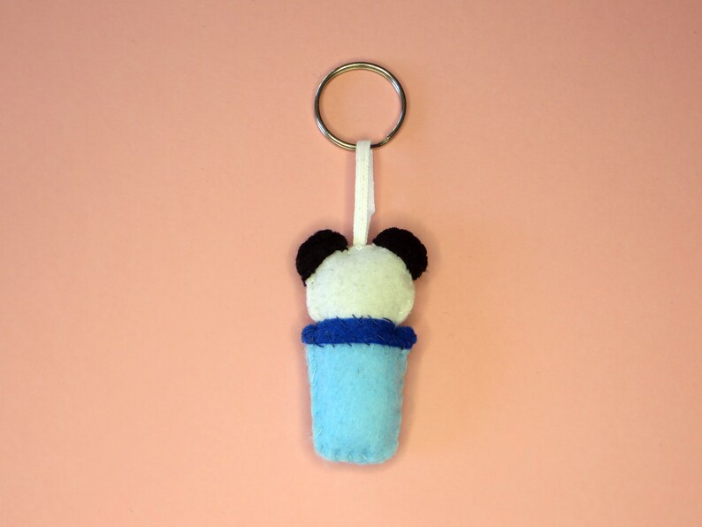 Bubble tea kawaii panda, adorable felt key ring, handmade bag charm, cute little gift image 2