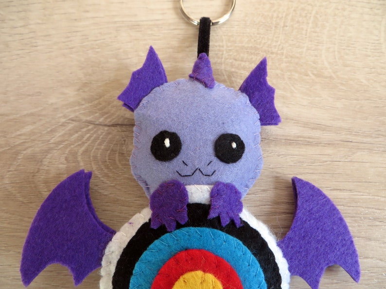 Dragon plush, archery gift, in a target heart, in felt, quiver charm image 6