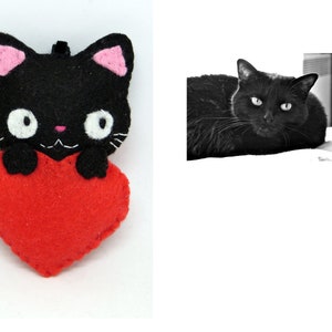 Black cat keychain, kawaii, in felt, handmade, love gift zdjęcie 7