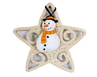 Holiday ornament, snowman, in felt, for Christmas tree, handmade