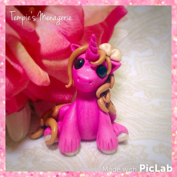 Adorable Unicorn custom polymer clay Miniature Raspberry Cheesecake Dessert pony horse figurine by Tempies Menagerie