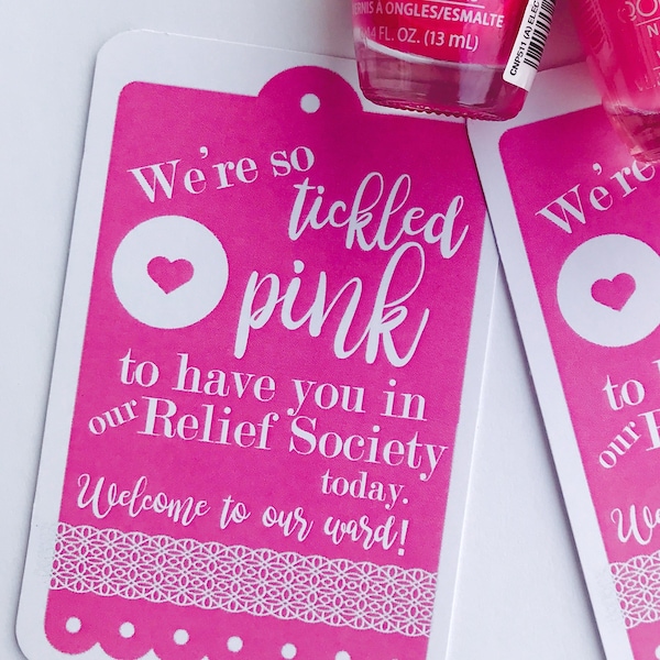 INSTANT DOWNLOAD Welcome to Relief Society Young Womens New Member Visitor TIckled Pink Tags Treats Gifts Printables LDS Mormon Church