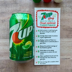 INSTANT DOWNLOAD 7 UP Christmas Printables Christ Centered Tags Acts of Service Gifts Treats Seminary Cards Church Bible Year Soda Youth