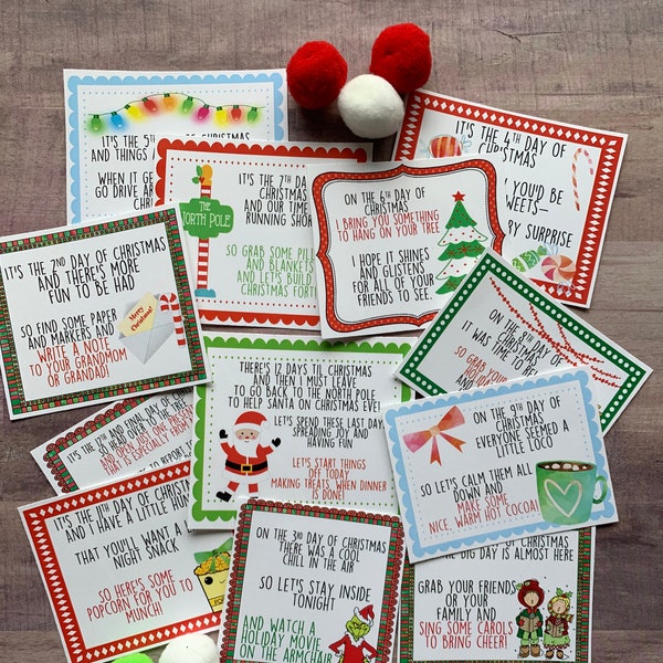 INSTANT DOWNLOAD 12 Days of Christmas Elf Printables Activities Tags Santa Labels Gifts School Marci Coombs Elves Costumes North Pole SET 2