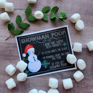 DESCARGA INSTANTÁNEA Muñeco de nieve Caca Regalos navideños para vecinos Etiquetas Etiquetas Muñecos de nieve Golosinas inteligentes Papá Noel Malvaviscos Carbón Chocolate caliente Marci Coombs