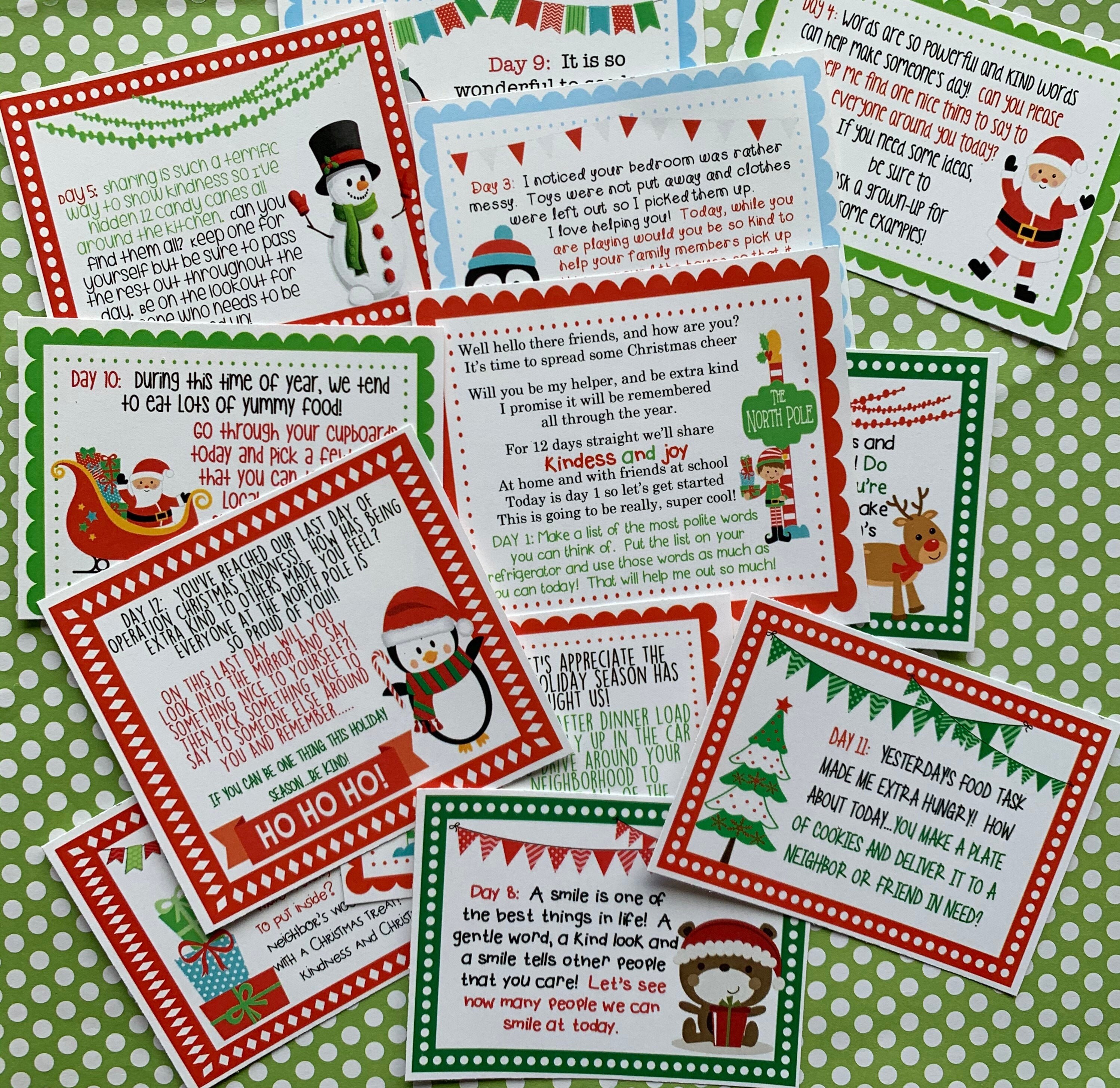 12 days of christmas kindness elf elves printables tags santa etsy