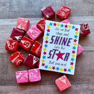 DESCARGA INSTANTÁNEA Competencia de baile y porristas Starburst Imprimibles Etiquetas Brillo Regalos Golosinas Tarjetas de escenario Animadoras Bailarina Pom Dancer