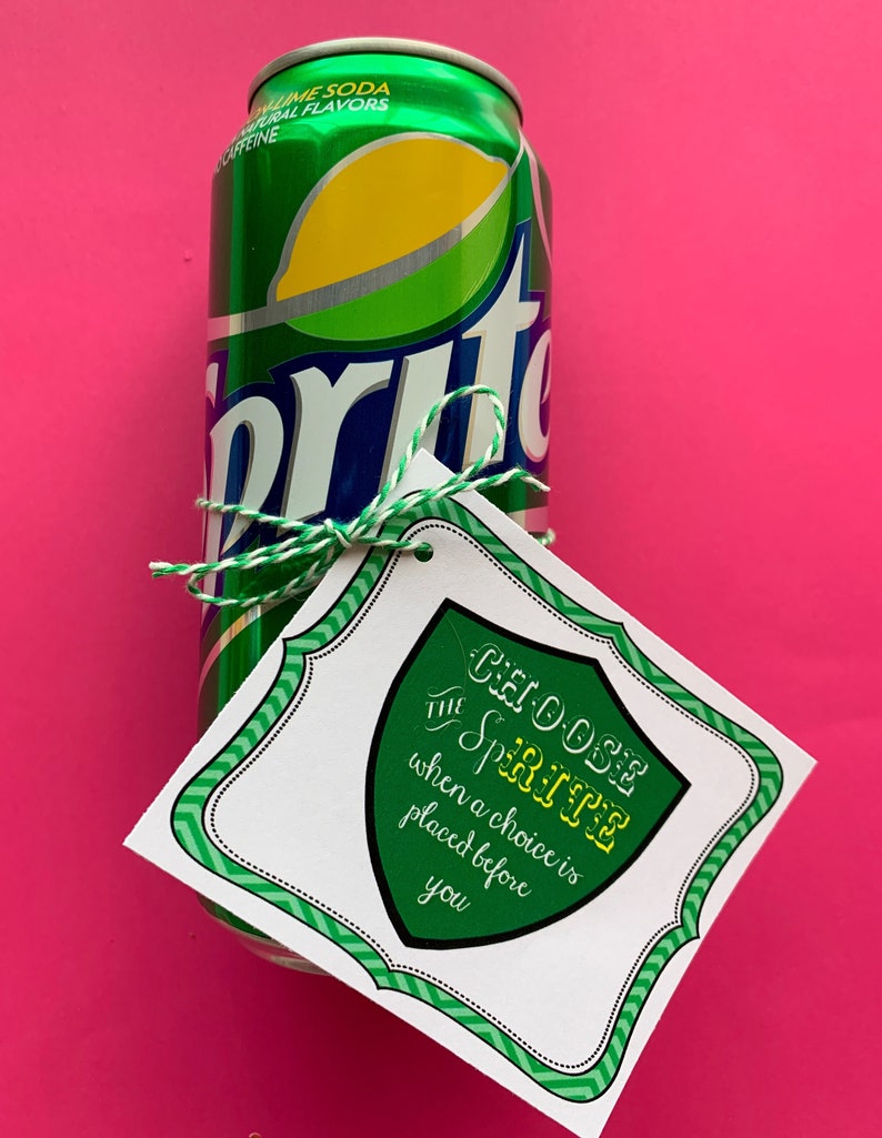 May include: A green and white can of Sprite soda with a green and white gift tag that says "Choose the Sprite when a choice is placed before you".