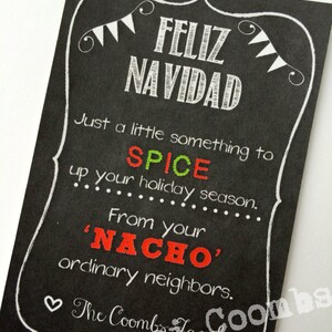 CUSTOM Christmas SALSA TAGS Neighbor Gifts Labels Feliz Navidad Friends ...