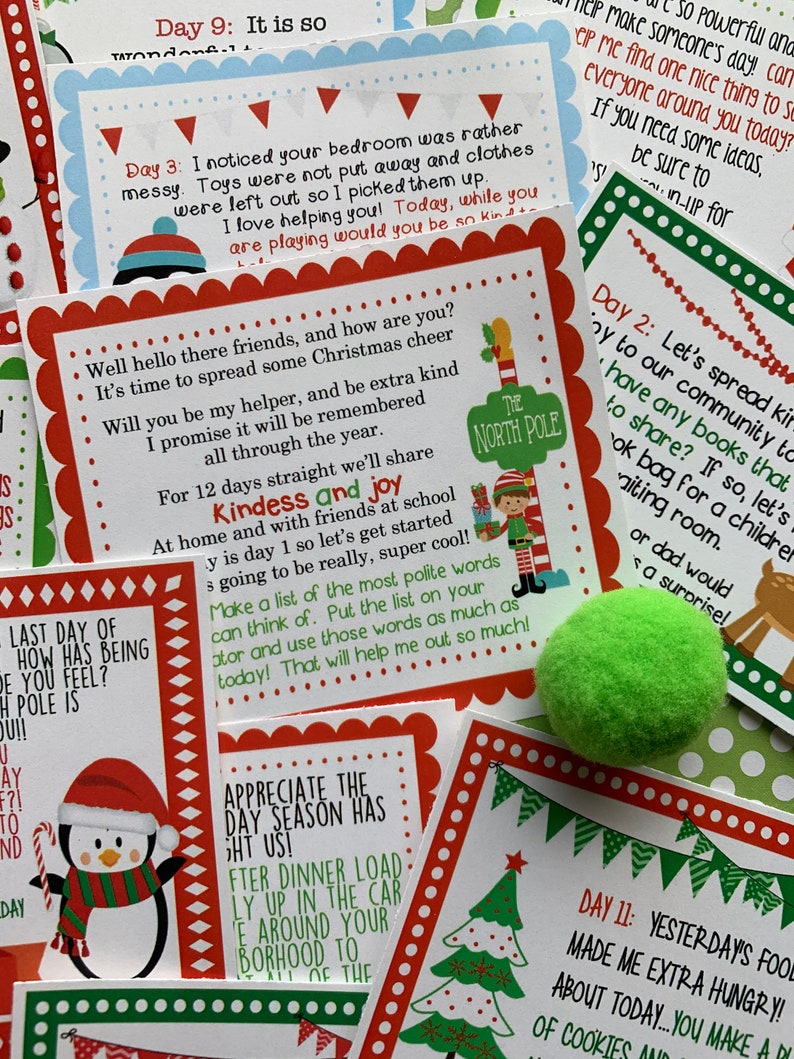 12 days of christmas kindness elf elves printables tags santa etsy