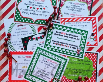 12 Days of Christmas Printable Tags Secret Santa Labels for Teachers Friends Family Classroom Gifts School SET 1