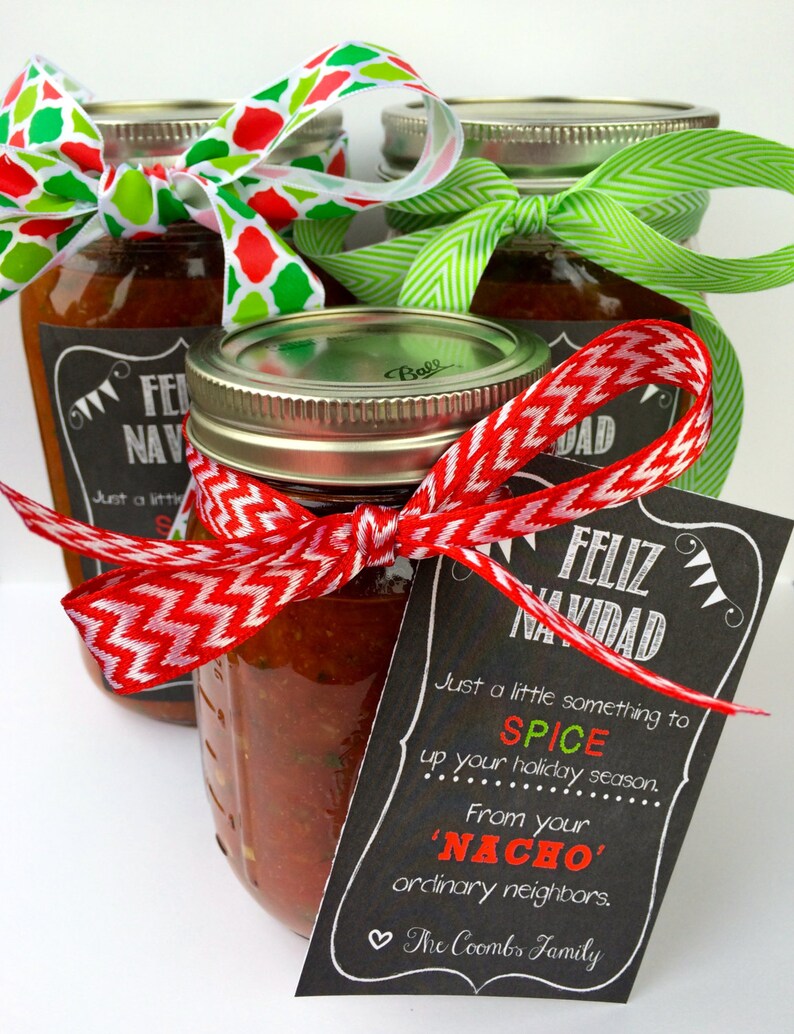 CUSTOM Christmas Neighbor Gifts SALSA TAGS Labels Feliz Etsy