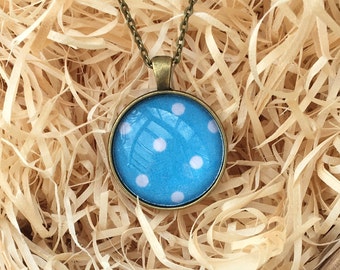 Turquoise pendant | Blue | Polka dot necklace | Glass Cabochon | Gift