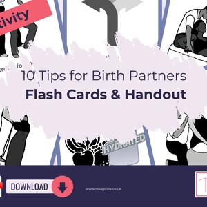 Activité éducative sur l'accouchement - 10 conseils pour les partenaires de naissance - document et cartes mémoire pour les doulas, les éducateurs prénatals et d'autres assistantes maternelles.