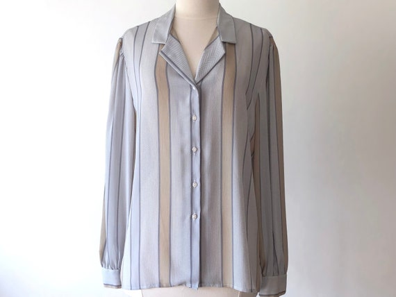 Vintage Sheer Button-Down Shirt in White with Gra… - image 1